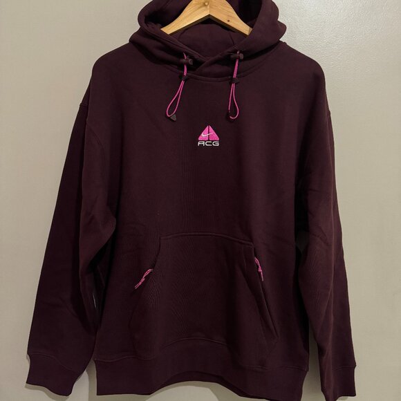 Nike ACG Therma-FIT Fleece Pullover Hoodie Burgundy Pink DH3087-652 Mens S NEW - Picture 1 of 14